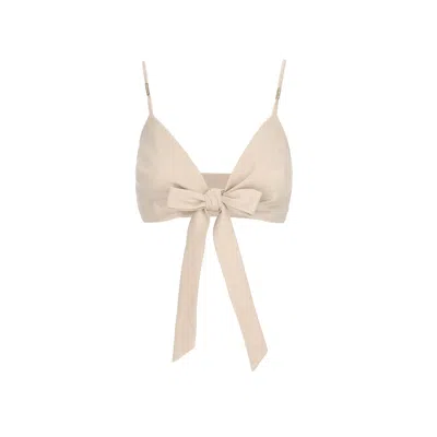 Mandragora Women's Neutrals Capri Beige Linen Tie-front Top
