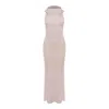 Mandragora Women's Neutrals Lana – Beige Elegant Stretch Maxi Dress With Hood In Sand