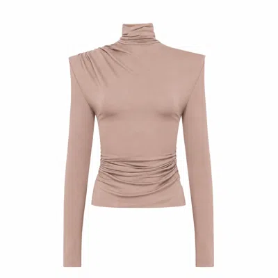 Mandragora Women's Neutrals Turtleneck With Draping Varo Cappuccino