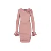 Mandragora Women's Pink / Purple Ruched Viscose Dress With A Decorative Rose In Dusty Pink In Pink/purple