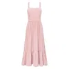Mandragora Women's Pink / Purple Strappy Pink Dress With Flounce In Viscose And Linen – Meg