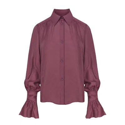 Mandragora Women's Red Crinkled Shirt With Decorative Cuffs Carmen Burgundy