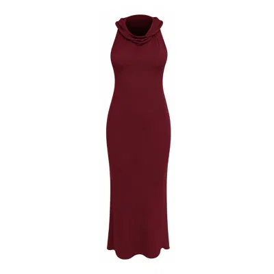 Mandragora Women's Red Hooded Maxi Dress With Open Back Lana Burgundy