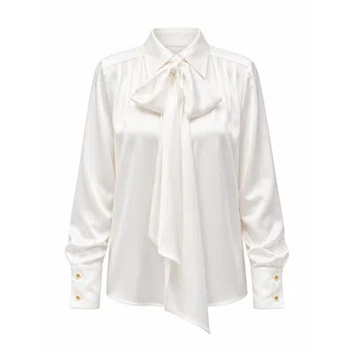 Mandragora Women's White Satin Shirt With Detachable Sash Carlet Ecru