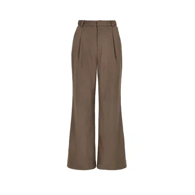 Mandragora Women's Woolen Trousers With Straight Legs And Pleats In Brown – Klaro