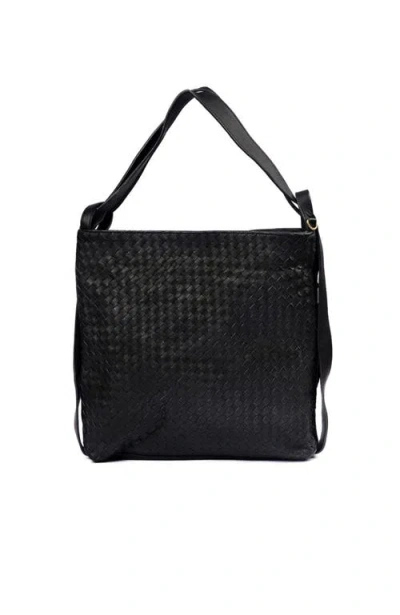 Mandrn Woven Convertible Leather Tote To Backpack In Black