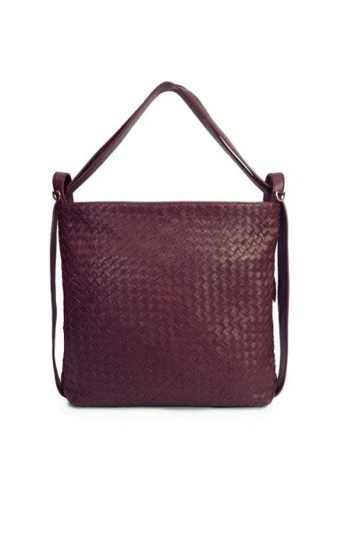 Mandrn Woven Convertible Leather Tote To Backpack In Burgundy