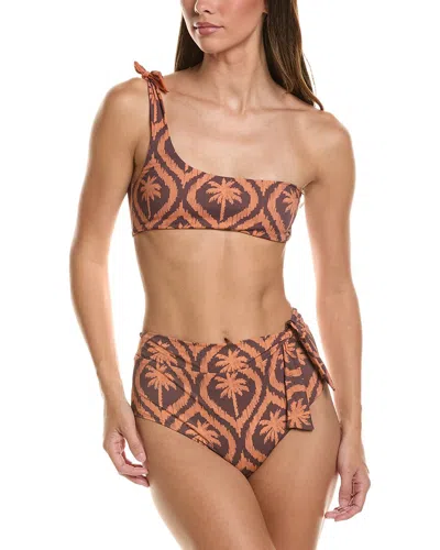 Manebi 2pc Tie-up One-shoulder Bikini Set In Brown
