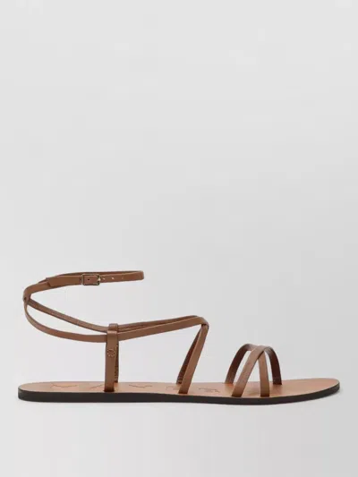 Manebi Ankle Strap Flat Sole Open Toe Sandals In Brown