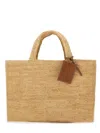 Manebi Sunset Woven Raffia Leather Tag Tote Bag In Nude