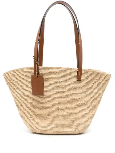 Manebi Raffia Shopping Bag In Beige