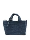 Manebi Textured Woven Raffia Handbag With Sturdy Handles In Blue