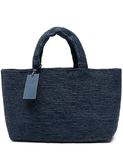 Manebi Manebí Medium Blue 'new Sunset' Shopping Bag In Raffia