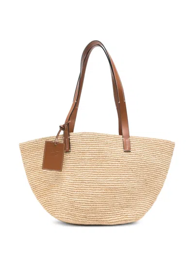 Manebi Basket Raffia Shoulder Bag In Neutral