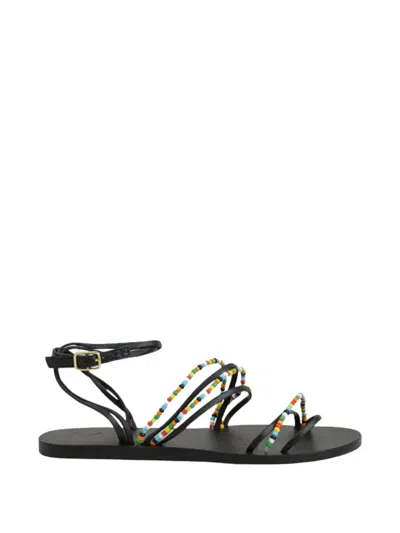 Manebi Bead-embellished Ankle-strap Flat Sandals In Black