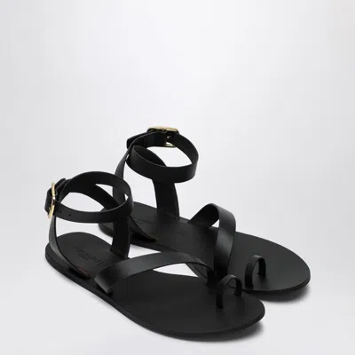 Manebi Black Leather Gladiator Style Sandals