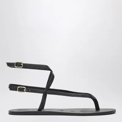 Manebi Black Smooth Leather Crossover Sandals