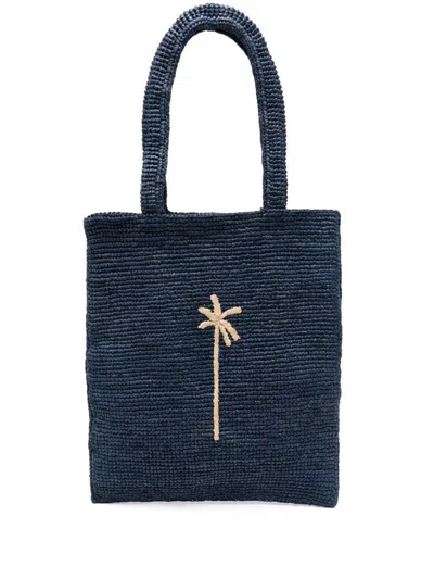 Manebi Manebí Blue 'plam' Tote Bag In Raffia