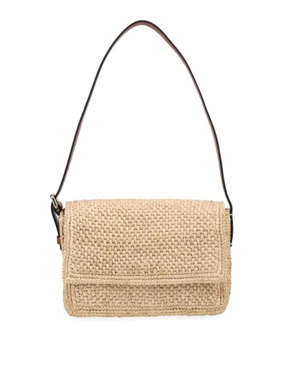 Manebi Powder Raffia Shoulder Bag In Black