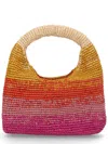 Manebi Beige Halfmoon Raffia Gradient Handbag In Pink