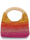 Manebi Beige Halfmoon Raffia Gradient Handbag In Pink