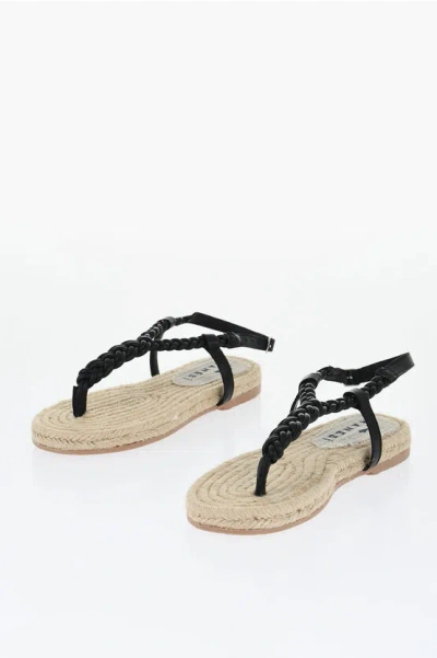 Manebi Braided Leather Canyon Thong Sandals In Black