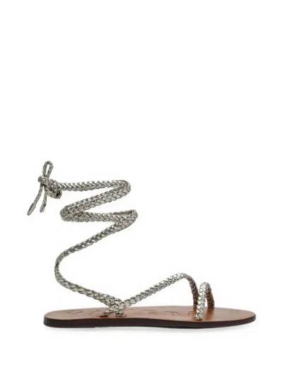 Manebi Flat Sandals Ankle Wrap Braided Straps In Blue