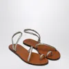 Manebi Platinum Leather Thong Sandals With Ring In Brown