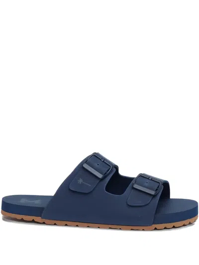 Manebi Buckle-detail Flat Sandals In Blue