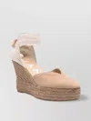 Manebi Canvas Closed Toe Wedge Textured Heel In Brown