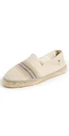 Manebi Canvas Stripe Classic Espadrilles Double Grey Stripes On Beige