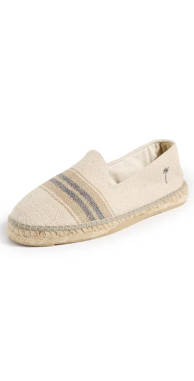 Manebi Canvas Stripe Classic Espadrilles Double Grey Stripes On Beige