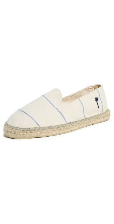 Manebi Canvas Stripe Classic Espadrilles Navy Blue Microstripe On Beige In White