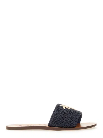 Manebi Chic Raffia Slide Sandal For Women In Blue