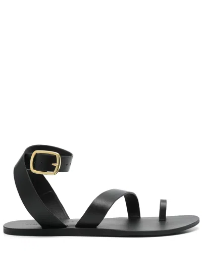 Manebi Black Leather Gladiator Style Sandals