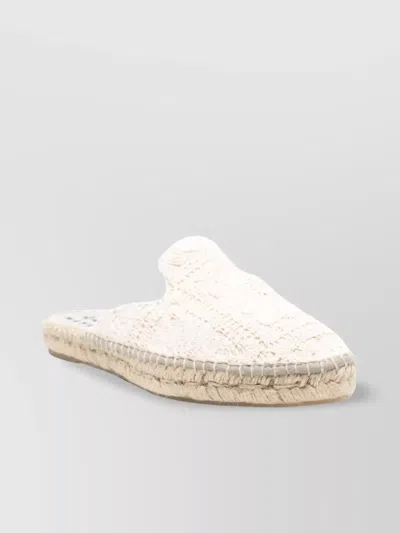 Manebi Crochet Upper Espadrille Sole Round Toe Sandals In White