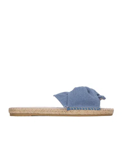 Manebi Denim Knotted Flat Slides In Indigo