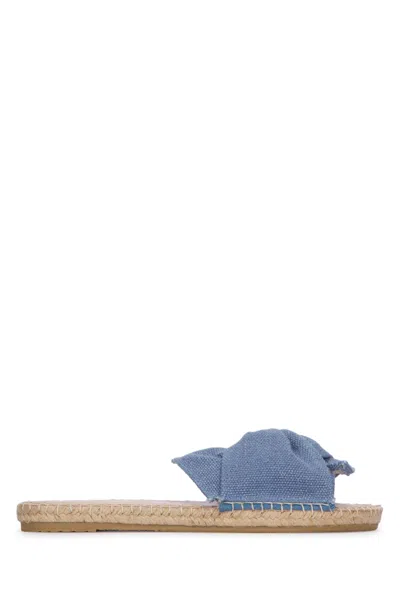 Manebi Denim Knotted Slip On Flat Shoes