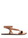 Manebi Leather Gladiator Sandals Ankle Strap Flat In Brown