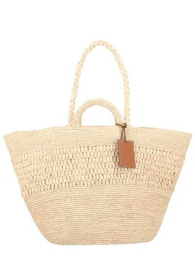 Manebi Fiji Woven Raffia Large Tote Bag In White