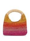 Manebi Beige Halfmoon Raffia Gradient Handbag In Pink