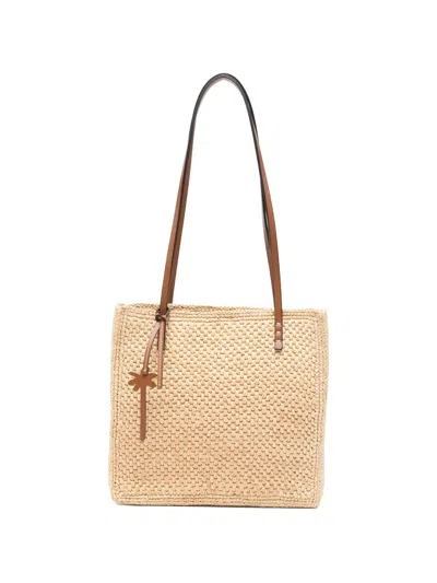 Manebi Inez Crossbody Bag With Rafia Details In Neutral
