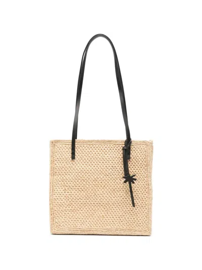 Manebi Inez Raffia Charm-detail Shoulder Bag In Neutral