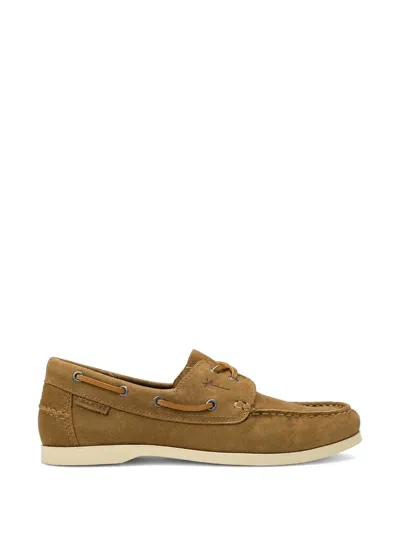 Manebi Lace-up Suede Boat Shoes In Brown