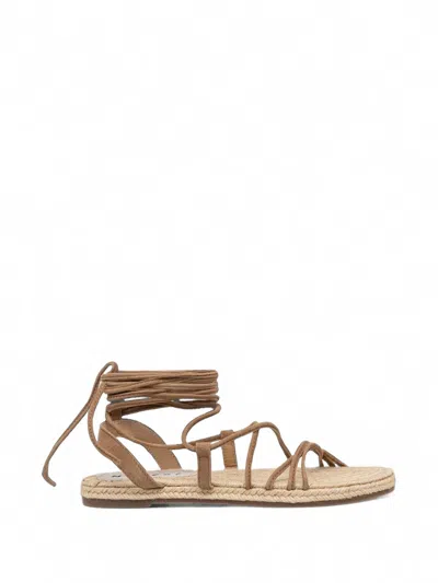 Manebi Lace-up Suede Flat Sandals In Brown