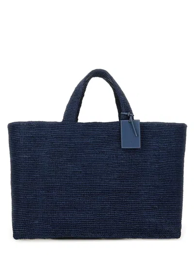 Manebi Large Raffia Handbag 'sunset' In Blue