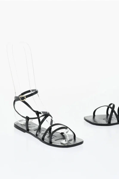 Manebi Leather Canyon Lace Up Sandals In Black