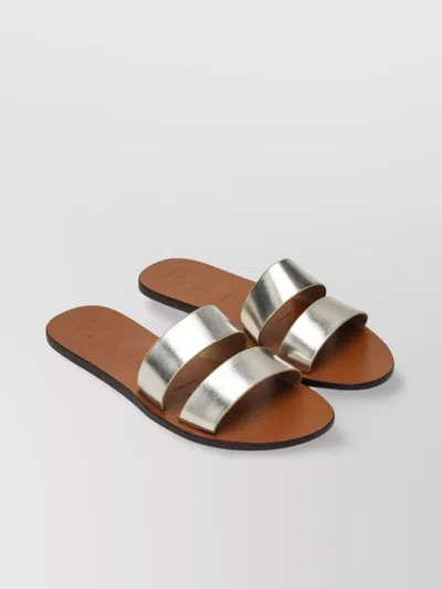 Manebi Leather Double Strap Flat Sole Sandals In Multi