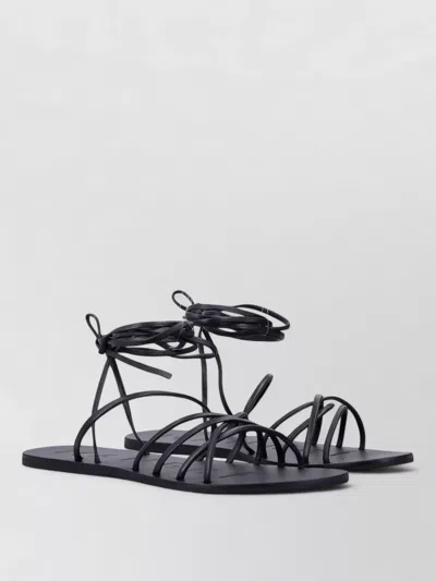 Manebi Leather Flat Sandals Lace Up Ties In Black