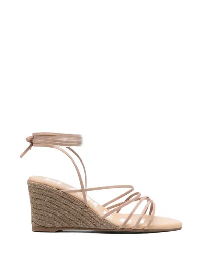 Manebi Leather Lace-up Wedge Sandals In Neutral